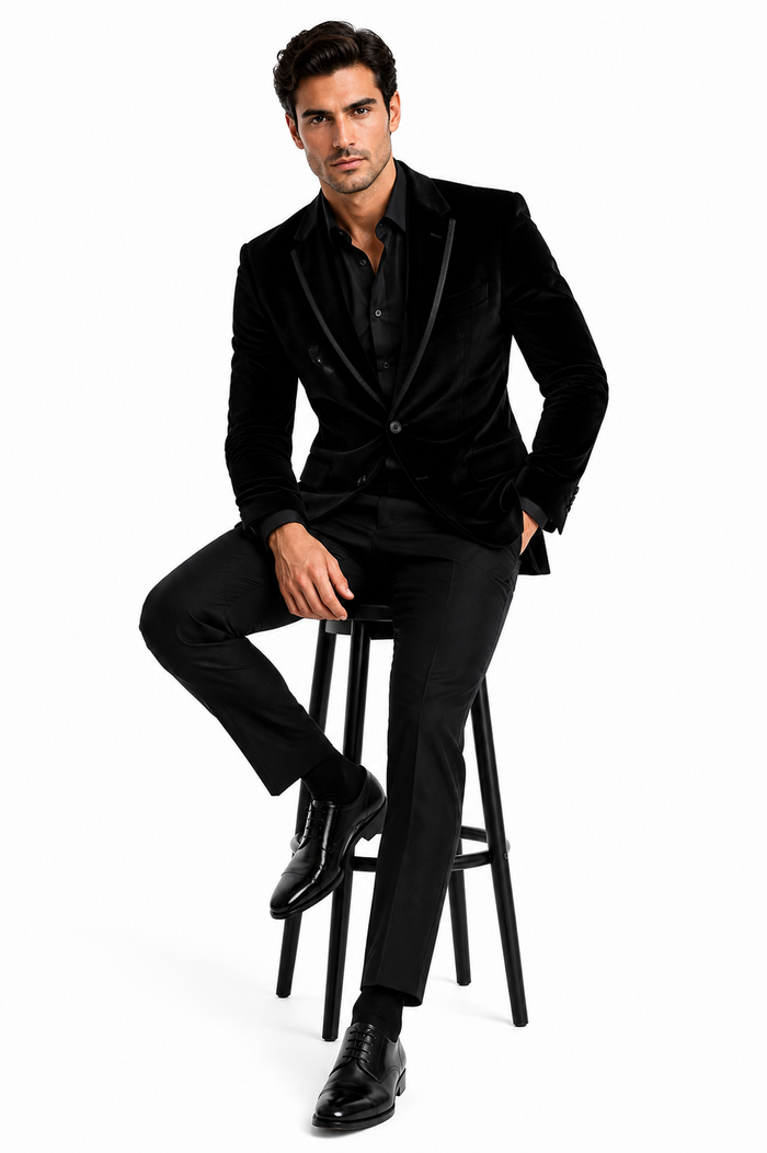 Velour Men's blazer Jacket Men's Black Cotton
