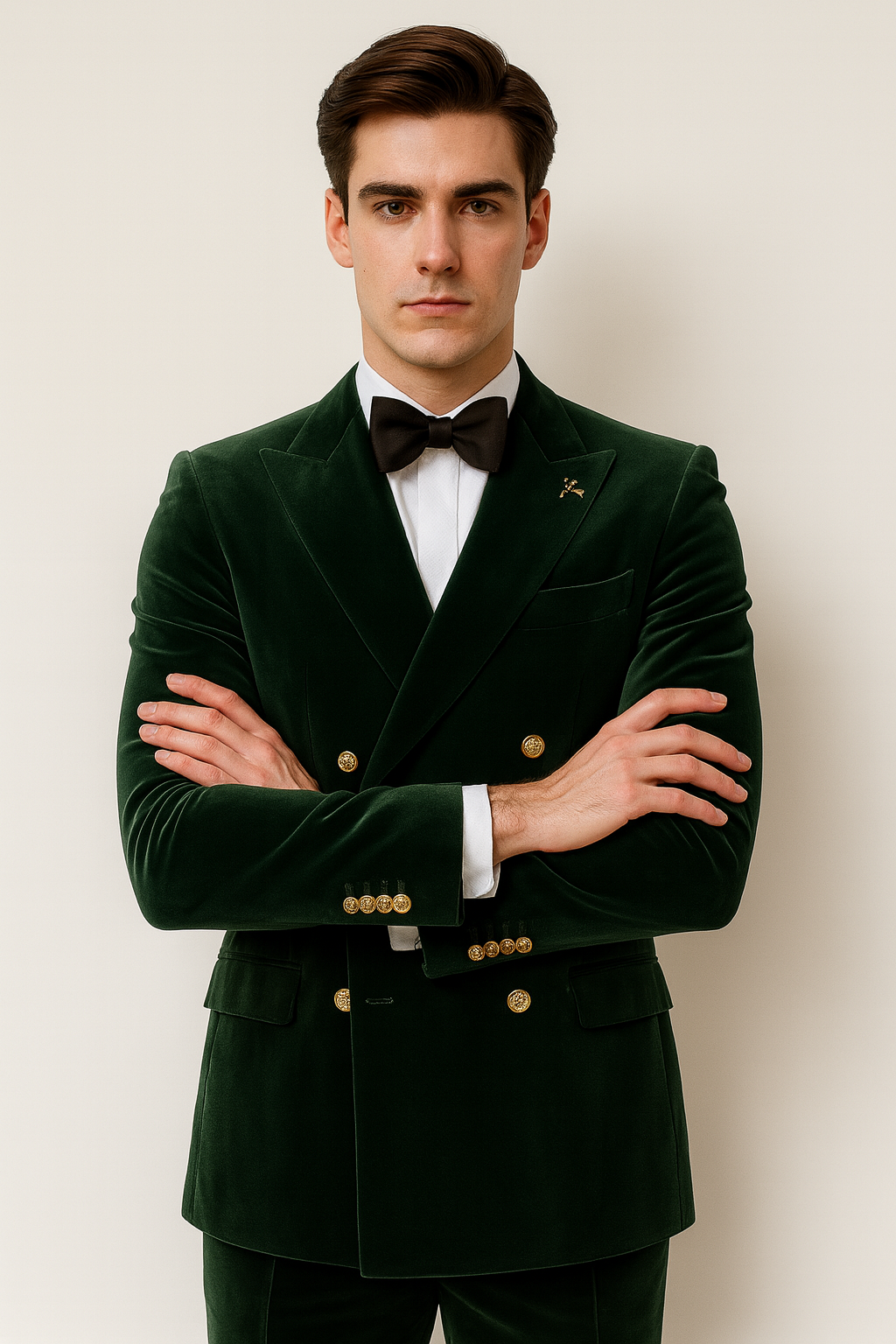 Mens Velvet Suit - Slim Fit Double Breasted Suit Blazer and Pants - Green