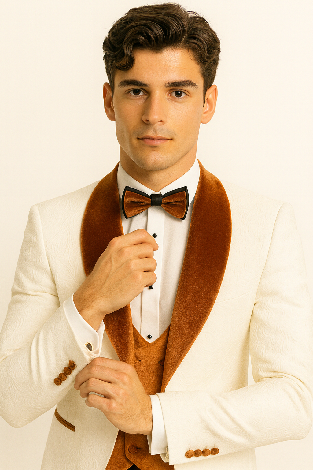 Burnt Orange Paisley Velvet 4pc Suit with Bowtie