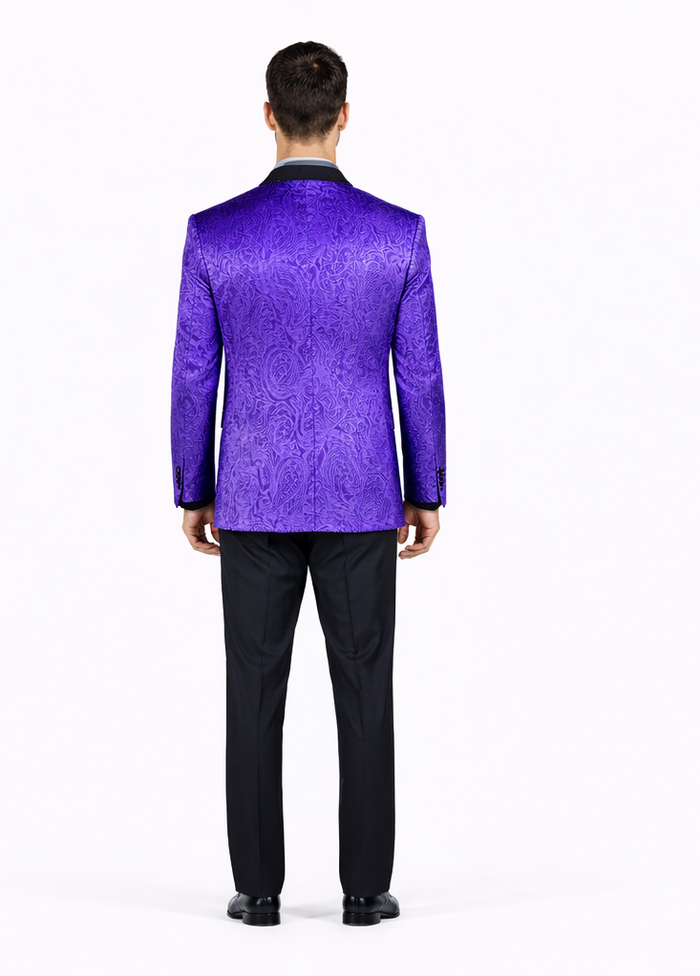 Velvet Paisley Blazer - Comes With Free Vest and Pants - Slim Fit - Purple