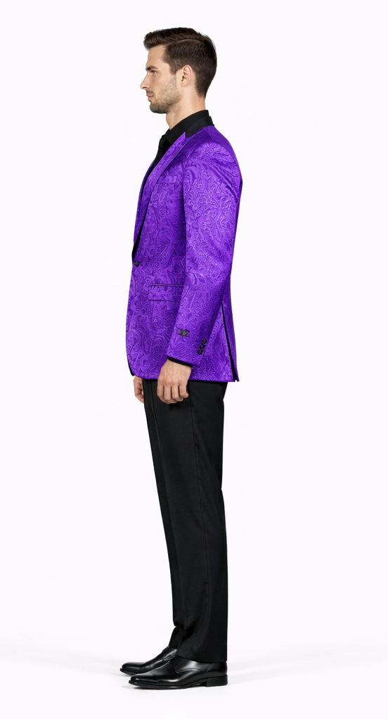 Velvet Paisley Blazer - Comes With Free Vest and Pants - Slim Fit - Purple