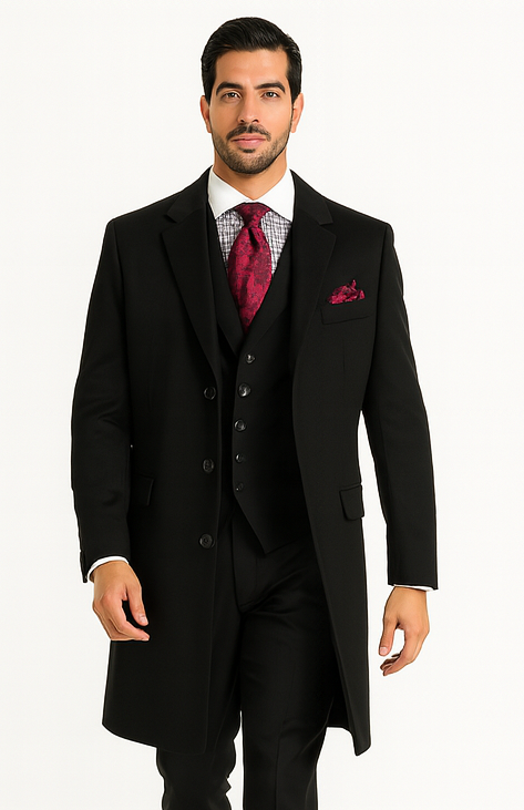 Veno Giovanni Men's 100% Wool Full Length Length Top Coat Hidden Button