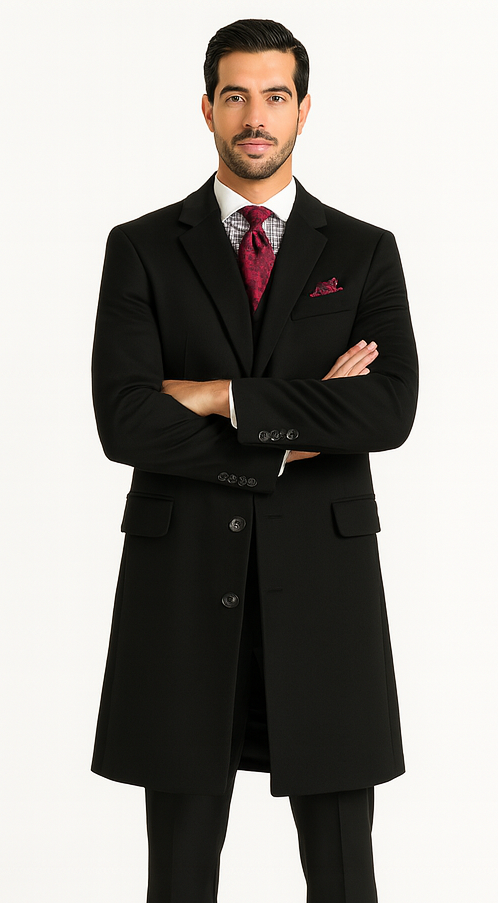 Veno Giovanni Men's 100% Wool Full Length Length Top Coat Hidden Button