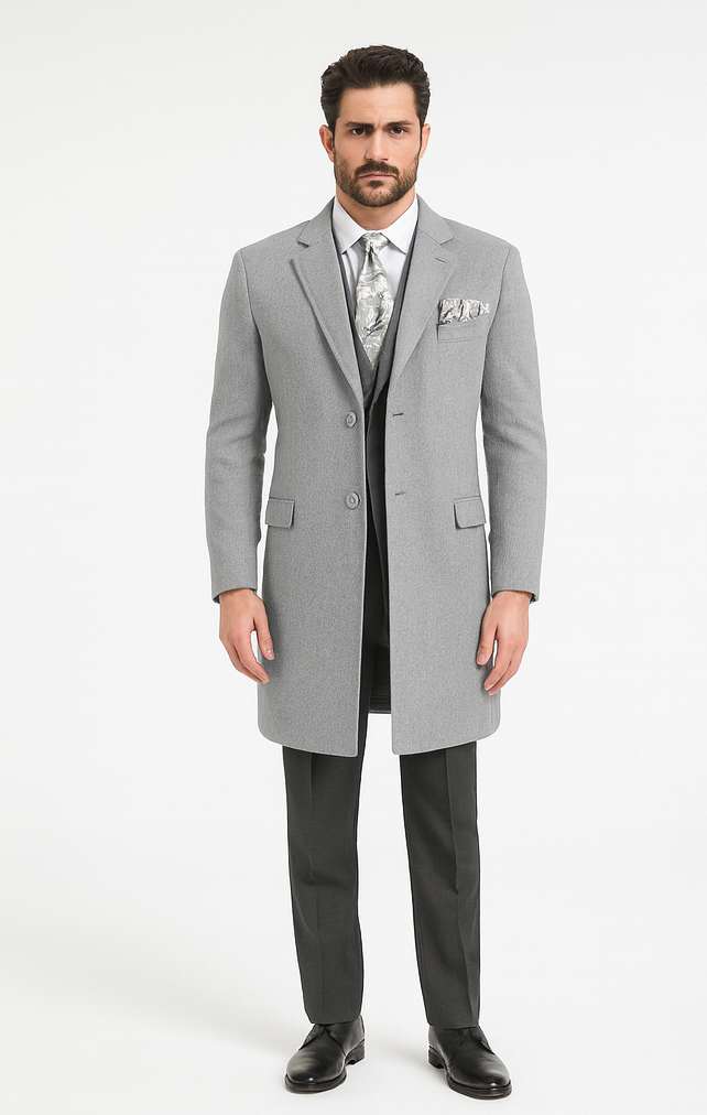 Veno Giovanni Men's 100% Wool Full Length Length Top Coat Hidden Button