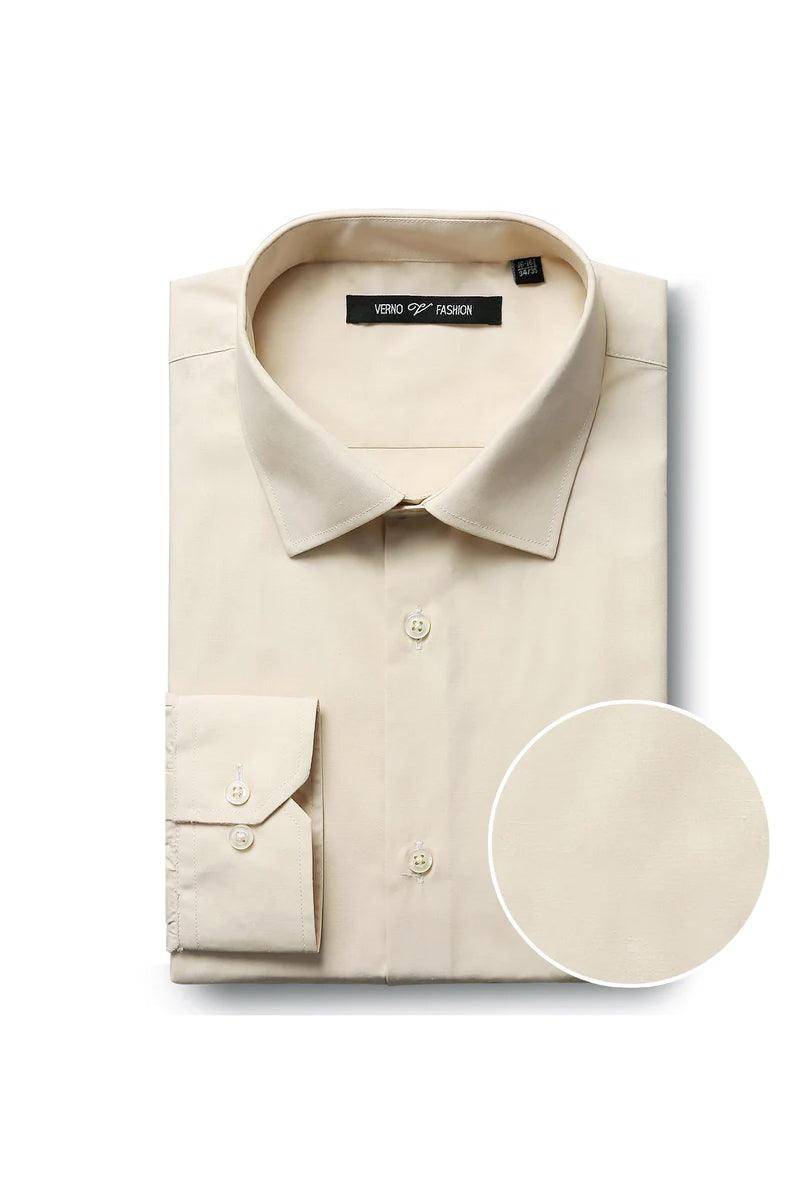 Verno Mens Classic Spread Collar Dress Shirt - Taupe - Elegant Mensattire