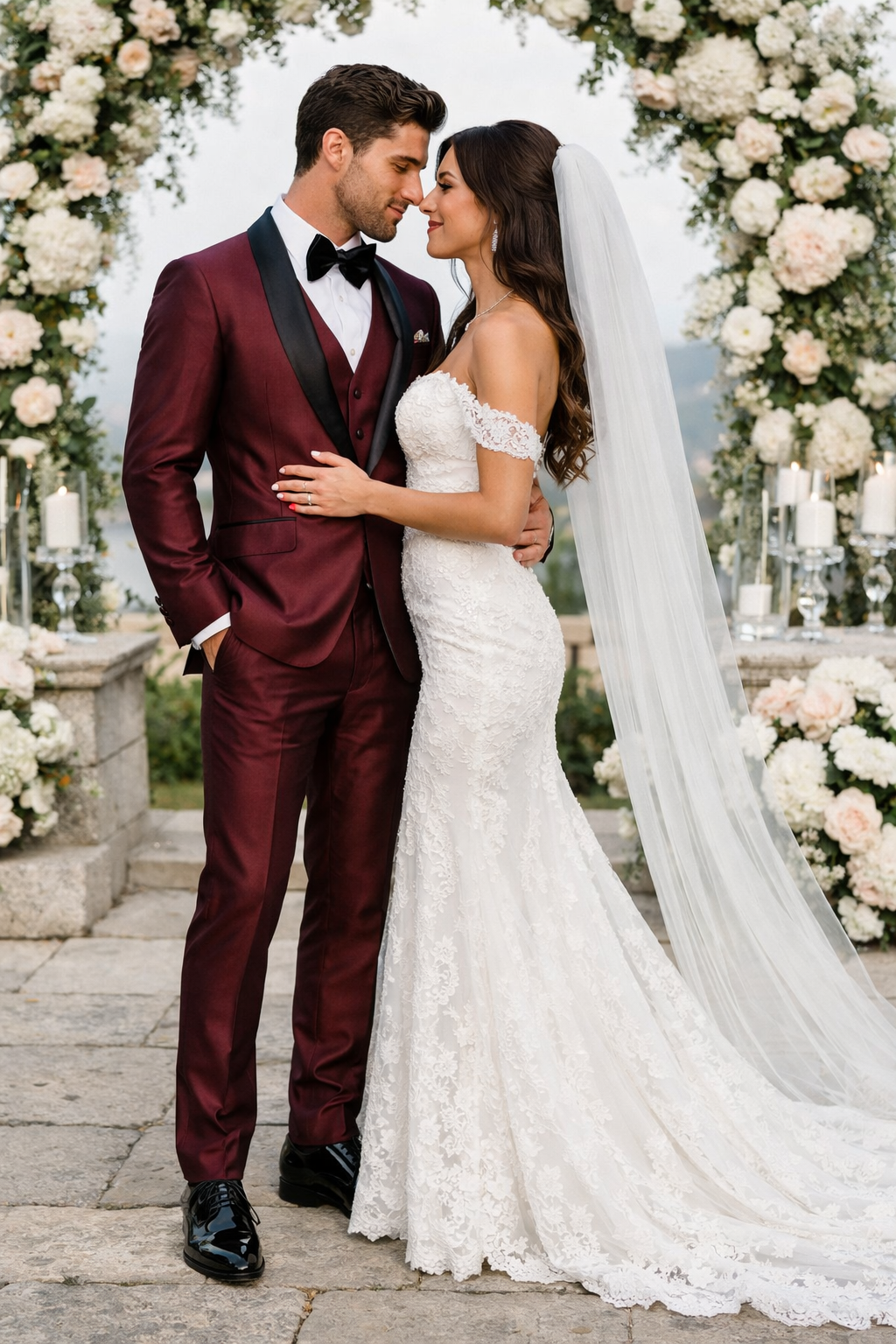 Versailles Burgundy 1-Button Shawl Lapel Tuxedo – Men’s 3-Piece Formal Suit