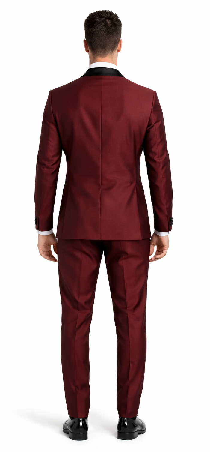 Versailles Burgundy 1-Button Shawl Lapel Tuxedo – Men’s 3-Piece Formal Suit