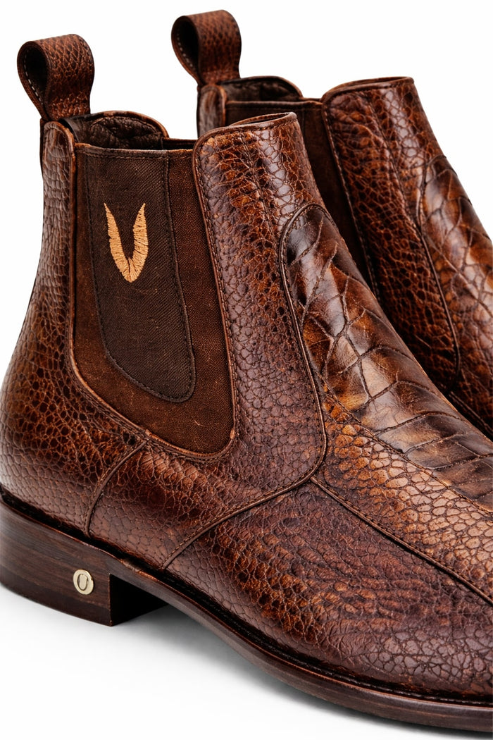 Men's Handmade Brown Vestigium Genuine Ostrich Leg Chelsea Boots