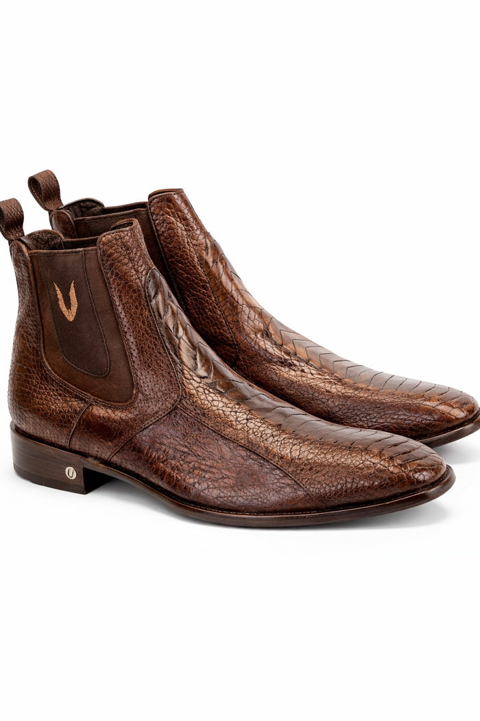 Men's Handmade Brown Vestigium Genuine Ostrich Leg Chelsea Boots
