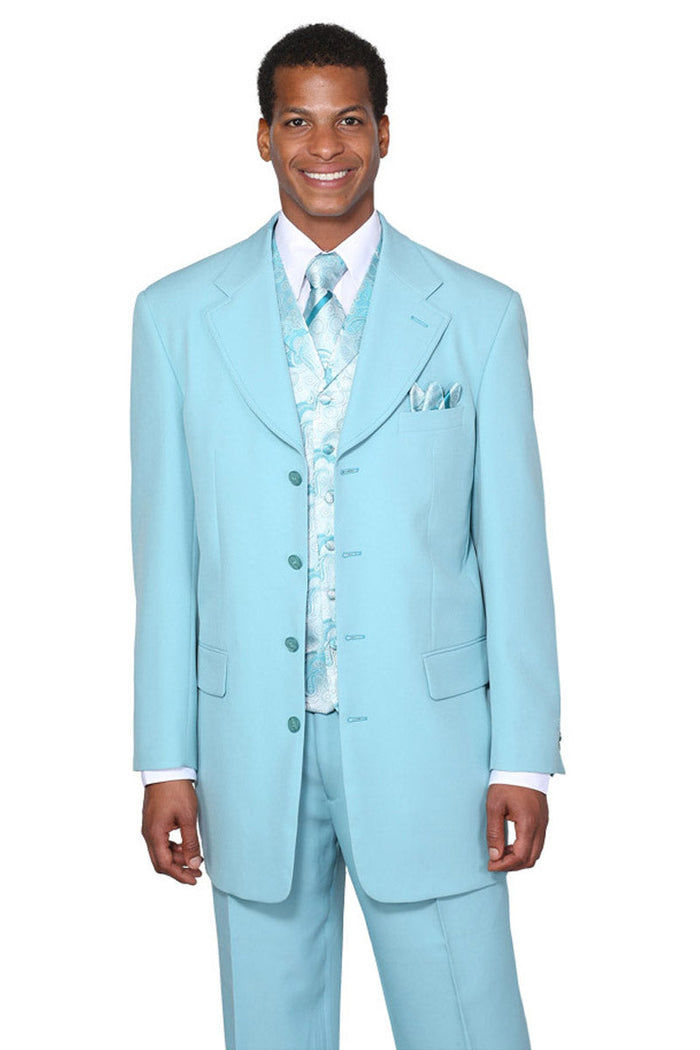 Aqua 3/4 Length 4-Button Suit with Paisley Vest