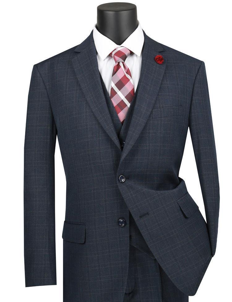 Navy Glen Plaid Three Piece Suit Regular Fit