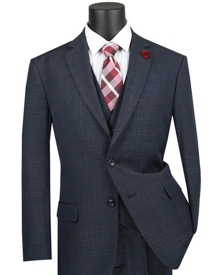 Navy Glen Plaid Three Piece Suit Regular Fit
