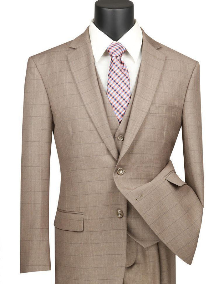 Tan Glen Plaid Three Piece Suit by Vinca Collection