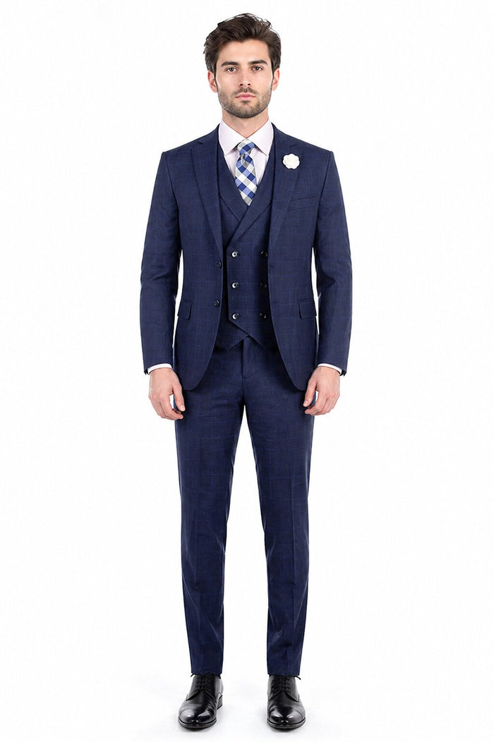 Navy Glen Plaid 3 Piece Suit by Vinci
