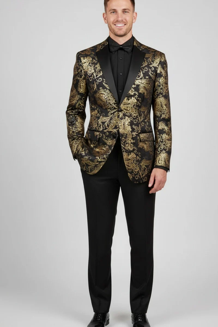 Posh Paisley Velvet Black and Gold Tuxedo Jacket
