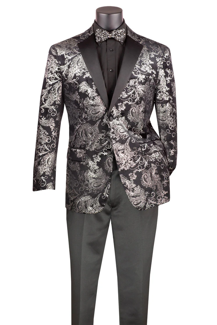 Posh Paisley Velvet Silver Tuxedo Jacket