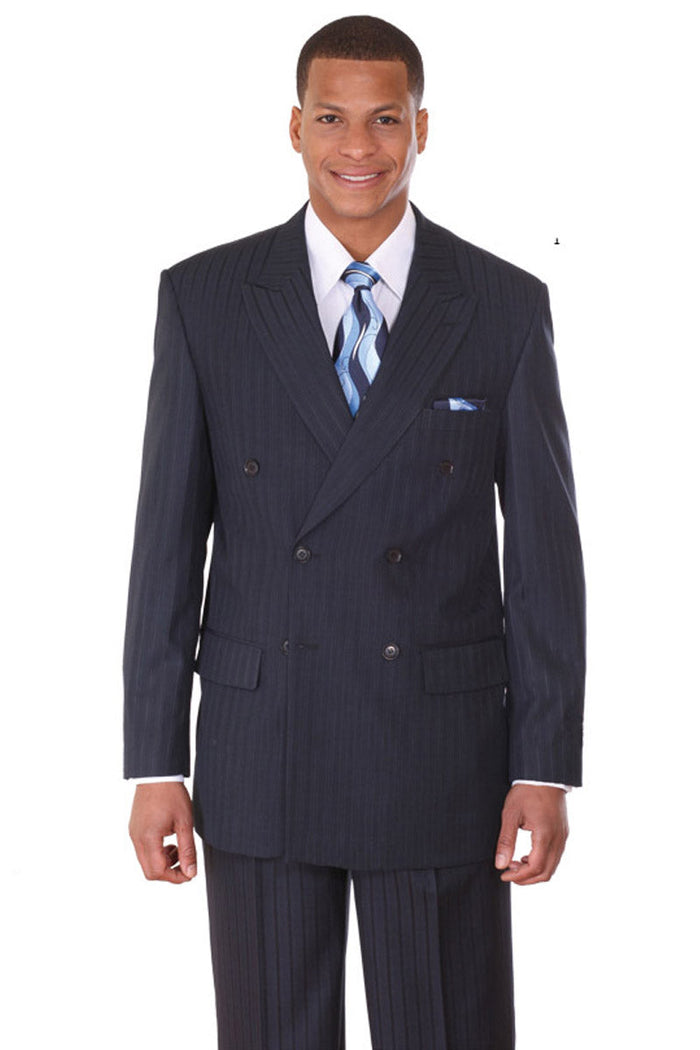 Mens Double Breasted Mini Ton on Ton Pinstripe Suit in Navy