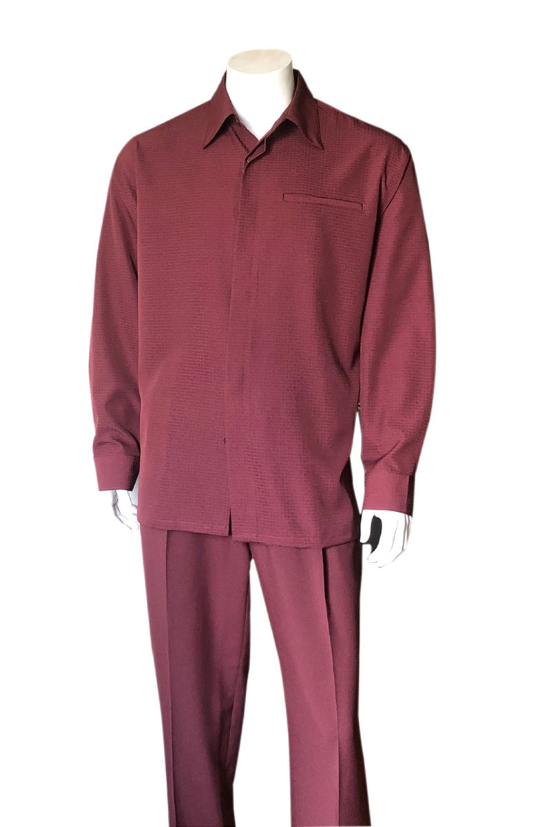 Mens Long Sleeve French Front Walking Suit in Burgundy