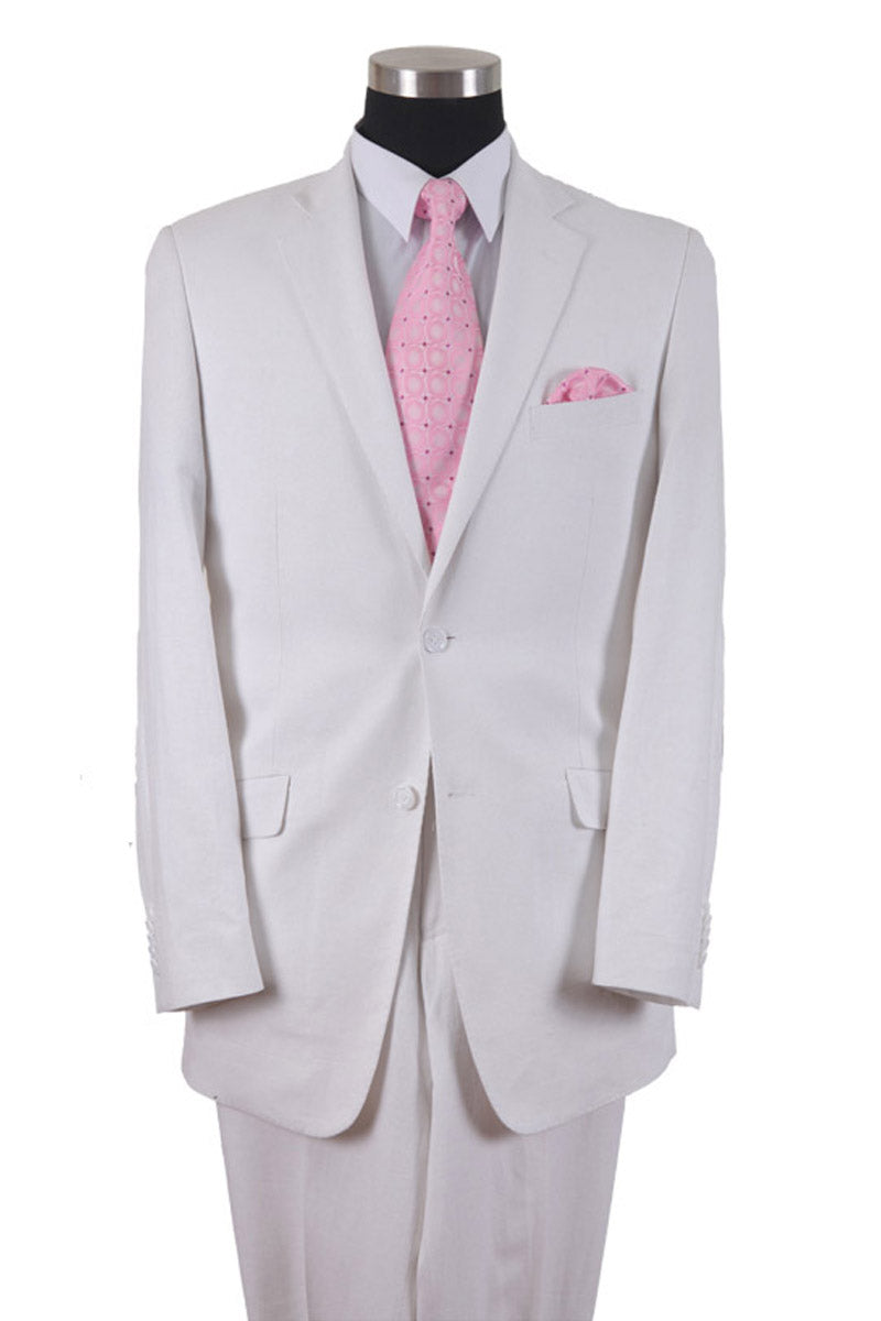 Mens 2 Button White Linen Suit by Milano Moda