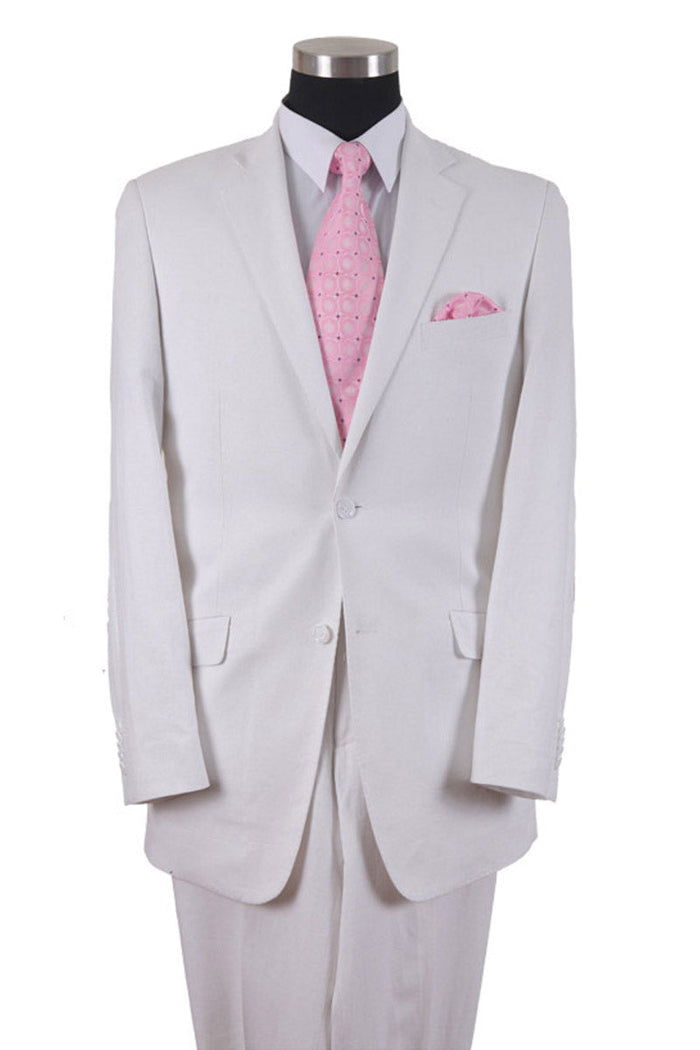 Mens 2 Button White Linen Suit by Milano Moda