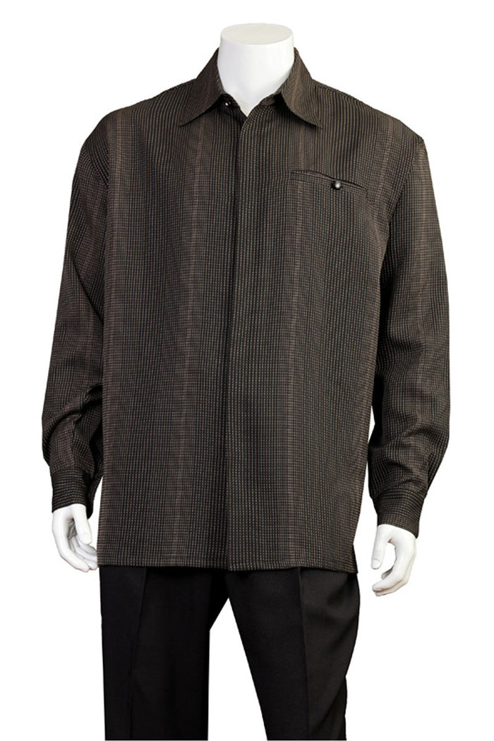 Mens Long Sleeve Mini Check Walking Suit in Brown