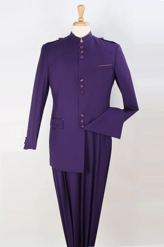 Apollo King Purple Mandarin Collar Safari Suit