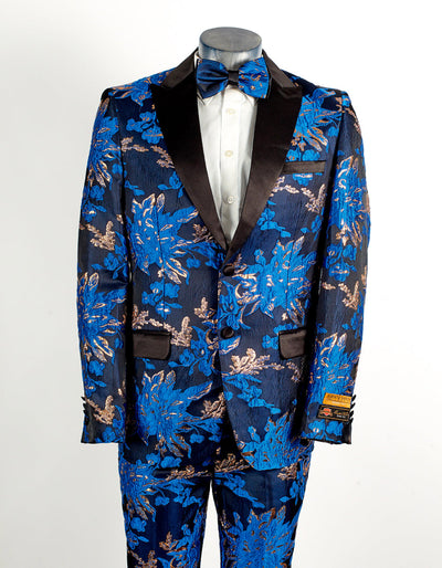 Royal Blue & Gold Paisley Tuxedo by Alberto Nardoni