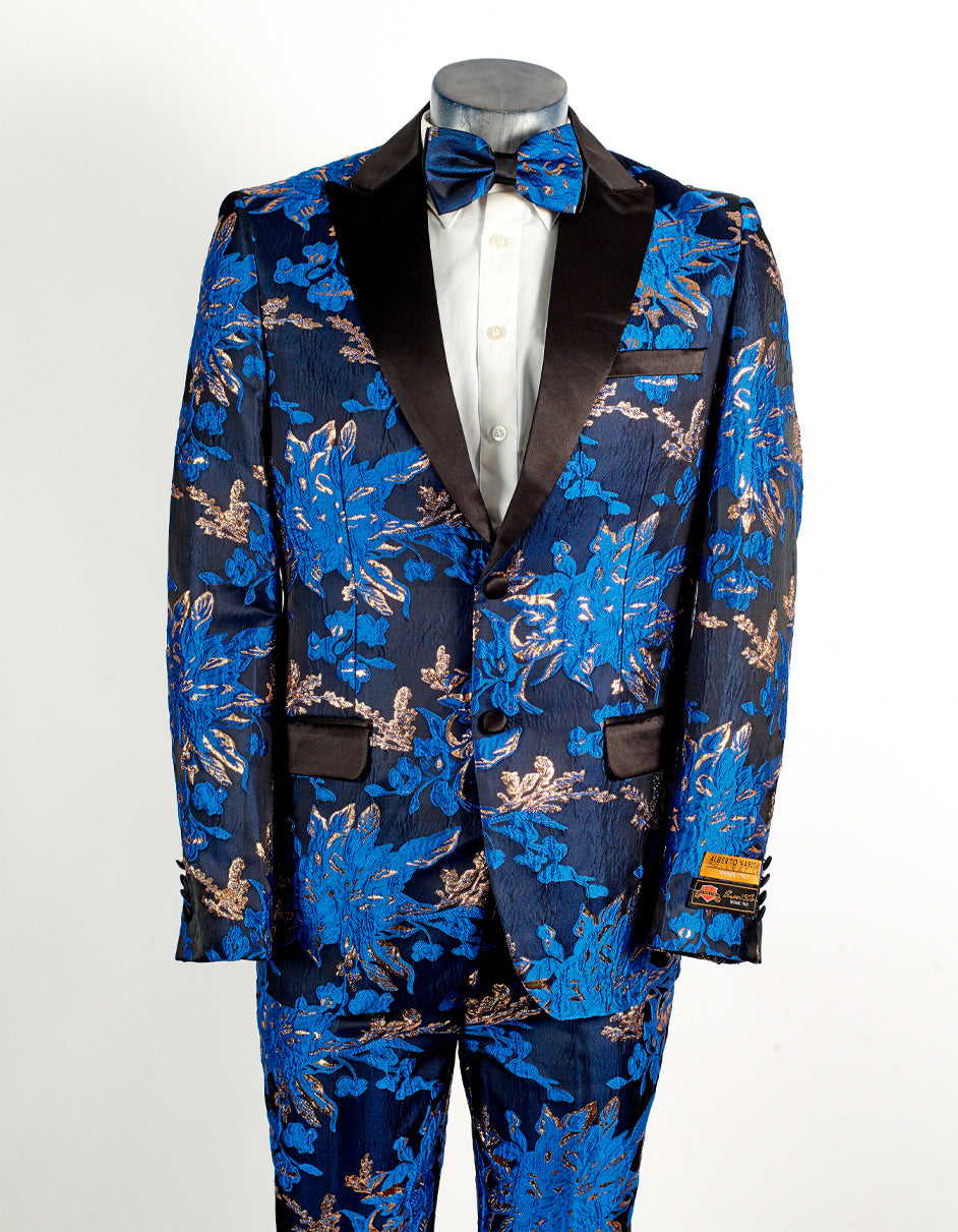 Royal Blue & Gold Paisley Tuxedo by Alberto Nardoni