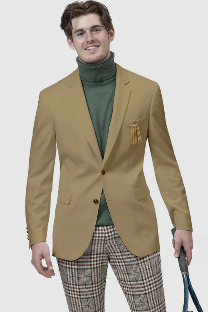 Tan Two Button Club Blazer for Men – Modern Tailored Fit Jacket