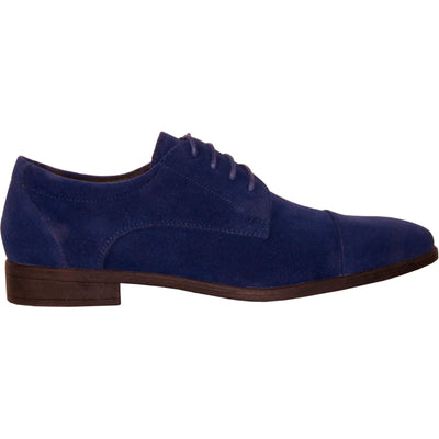 Bravo Mens Formal Suede Style Wedding & Prom Cap Toe Dress Shoe in Royal Blue