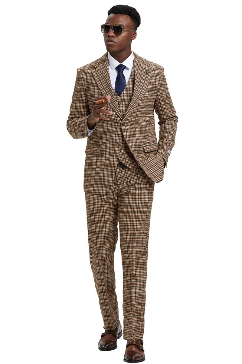 Stacy Adams Glen Plaid Suit Camel & Green