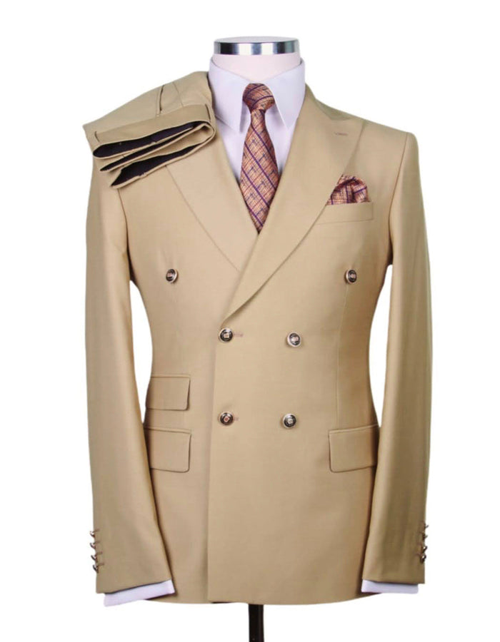 Camel Double Breasted Suit with Gold Buttons