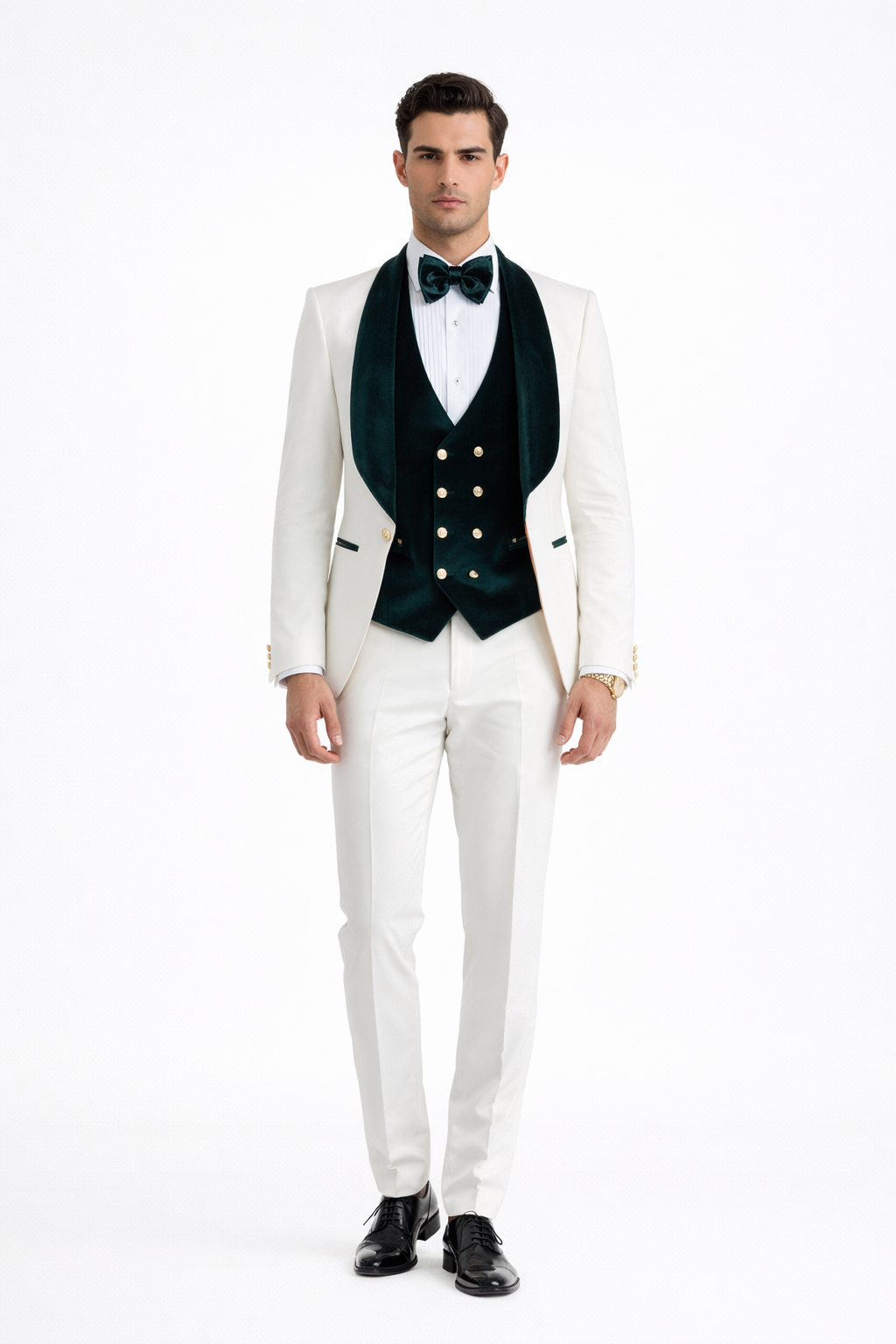 Wedding Tuxedo - Groom Suit - White and Dark Green Prom Suit