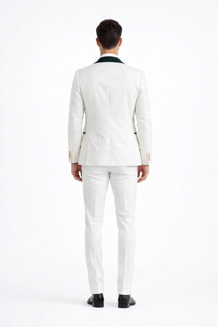 Wedding Tuxedo - Groom Suit - White and Dark Green Prom Suit