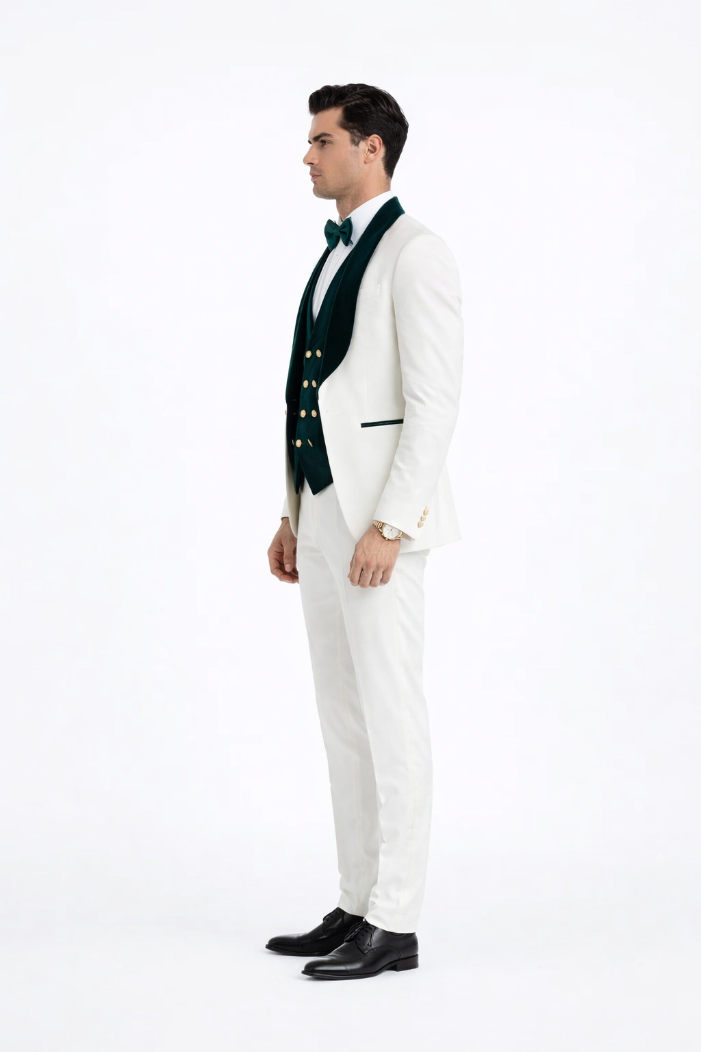 Wedding Tuxedo - Groom Suit - White and Dark Green Prom Suit