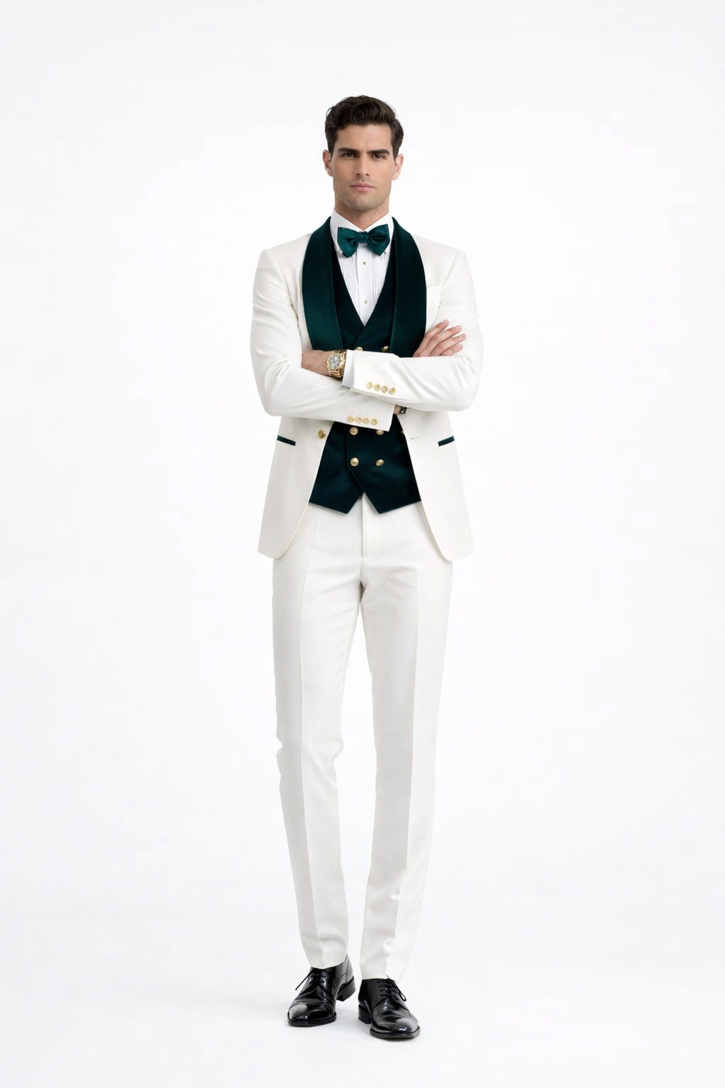 Wedding Tuxedo - Groom Suit - White and Dark Green Prom Suit