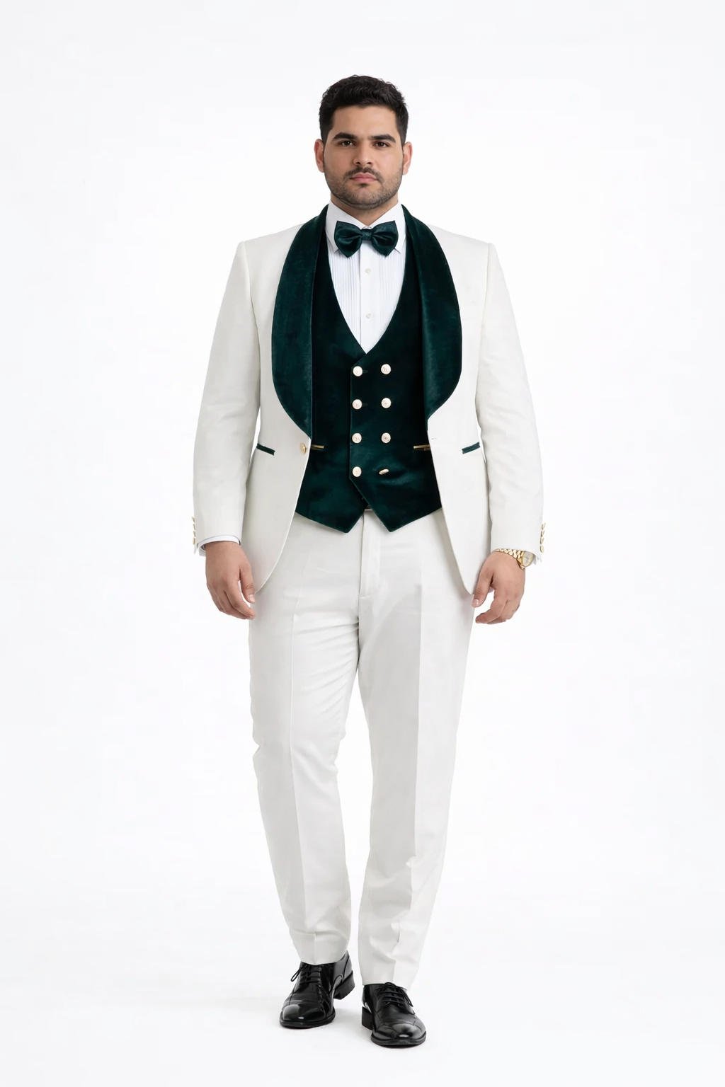 Wedding Tuxedo - Groom Suit - White and Dark Green Prom Suit
