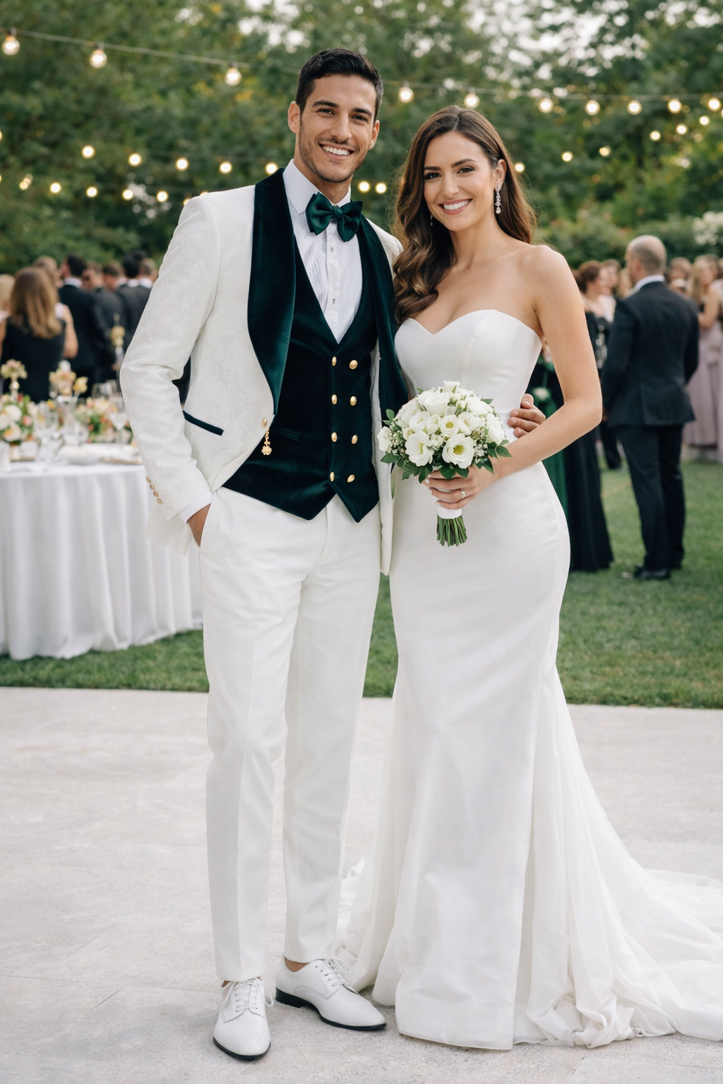 Wedding Tuxedo - Groom Suit - White and Dark Green Prom Suit