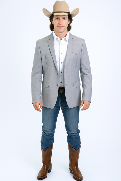 Double Button Western Grey Blazer for Men