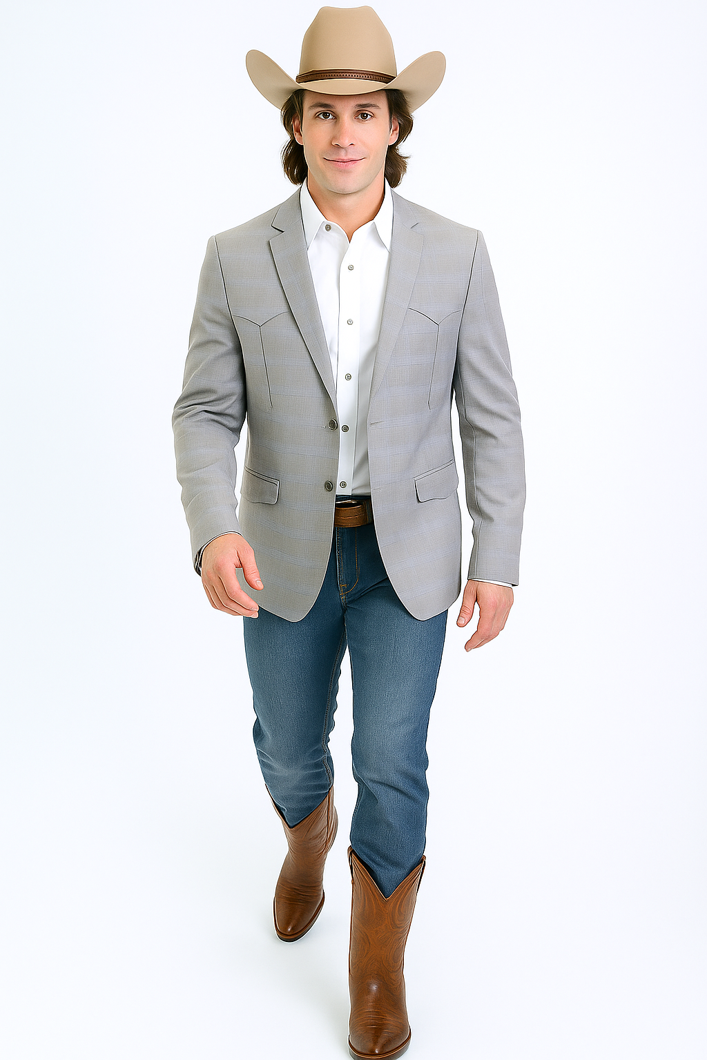 Double Button Western Grey Blazer for Men