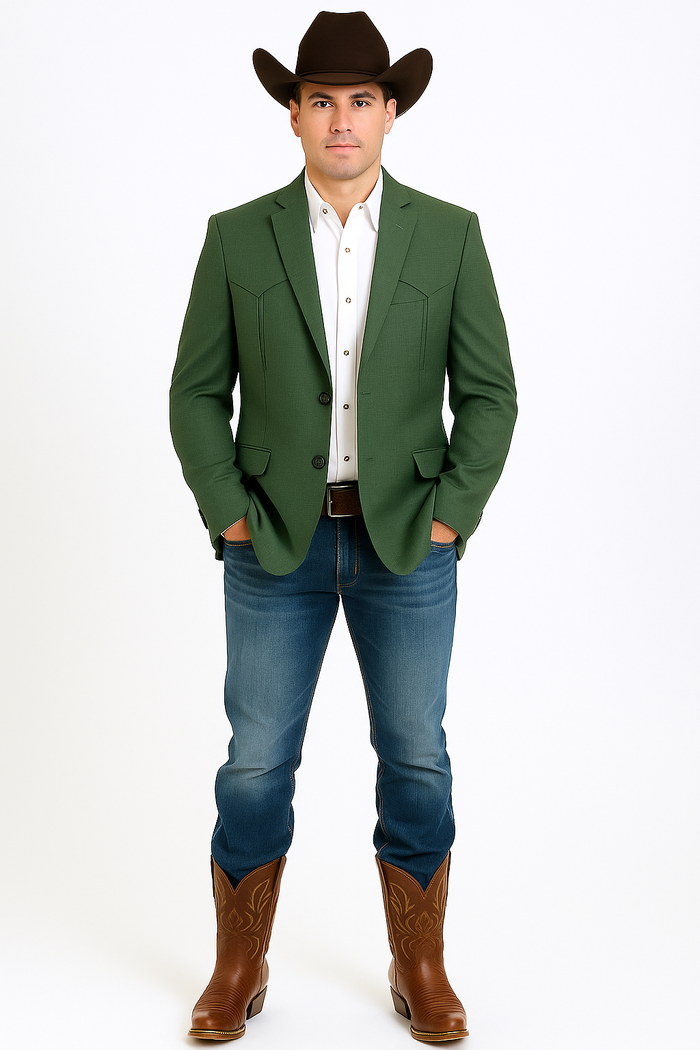 Double Button Green Western Blazer for Men