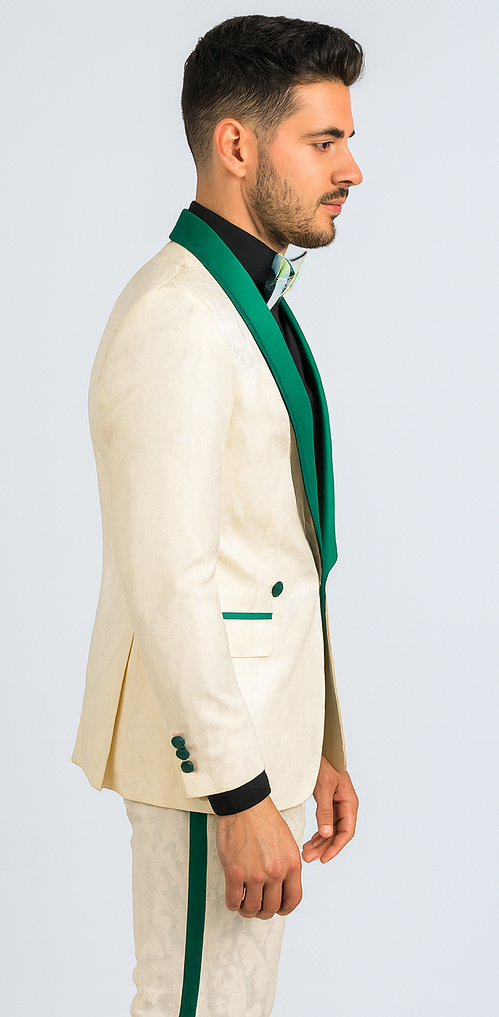 White and Ivory and Green Tuxedo Suit - Prom Suit - Prom Wedding Suit