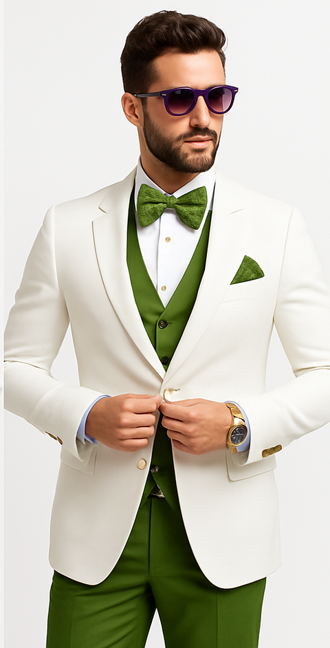 white-and-olive-green-tuxedo-wedding-suit-white-dinner-jacket-vest-pants-bow-tie