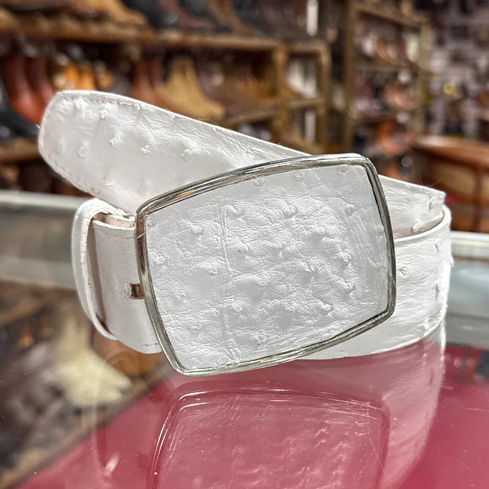 White Genuine Ostrich Cowboy Belt
