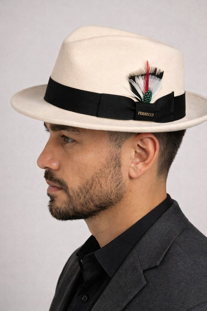 Gangster Wool Fedora Hat With Removable Feather