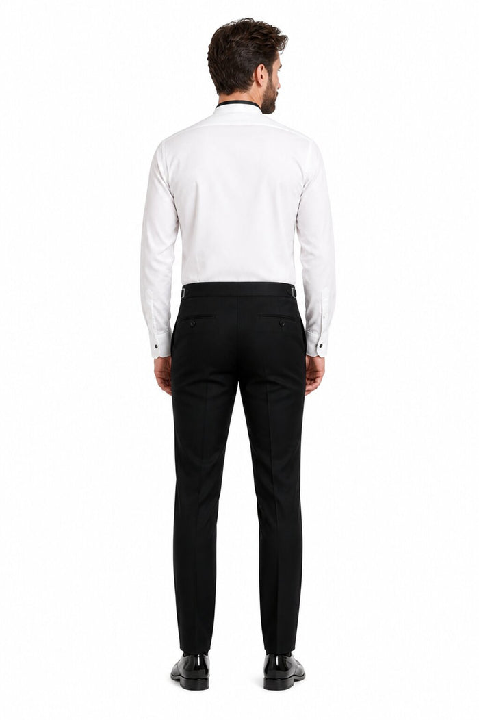 Black Banded Pleat Front Mandarin Shirt - White