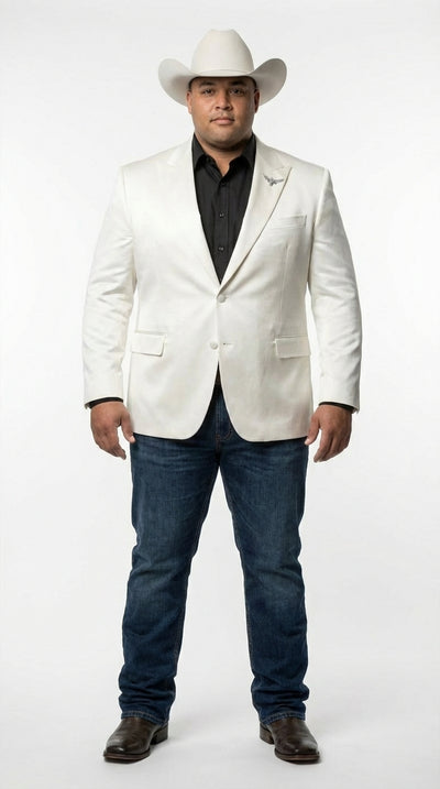 Men’s Shiny White Cowboy Blazer – Western Style Satin Finish Blazer for Party, Country Events and Evening Wear