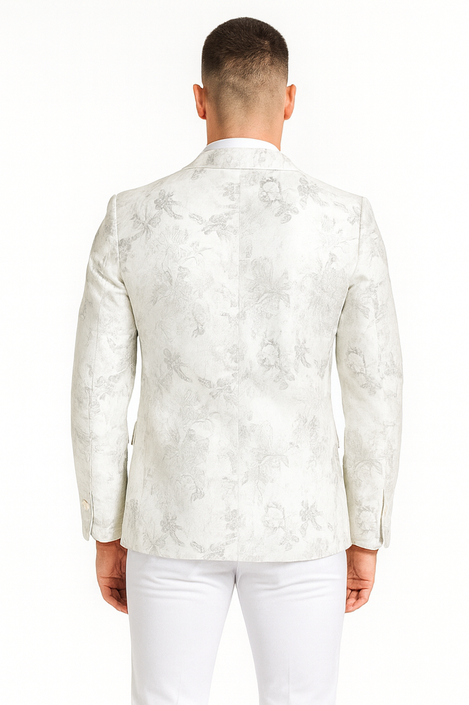 White Dinner Jacket - White Paisley Blazer - White Sportcoat With Bowtie