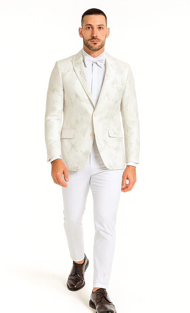 White Dinner Jacket - White Paisley Blazer - White Sportcoat With Bowtie