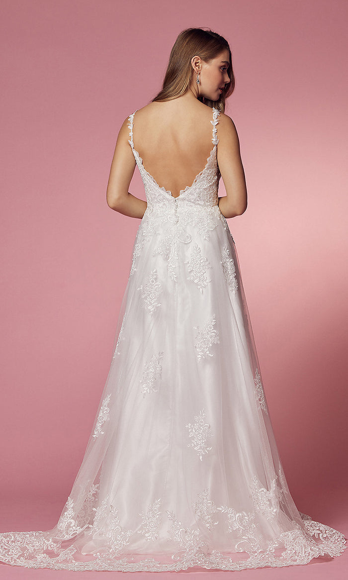 Nox Anabel Long White Ball Gown with Lace Applique